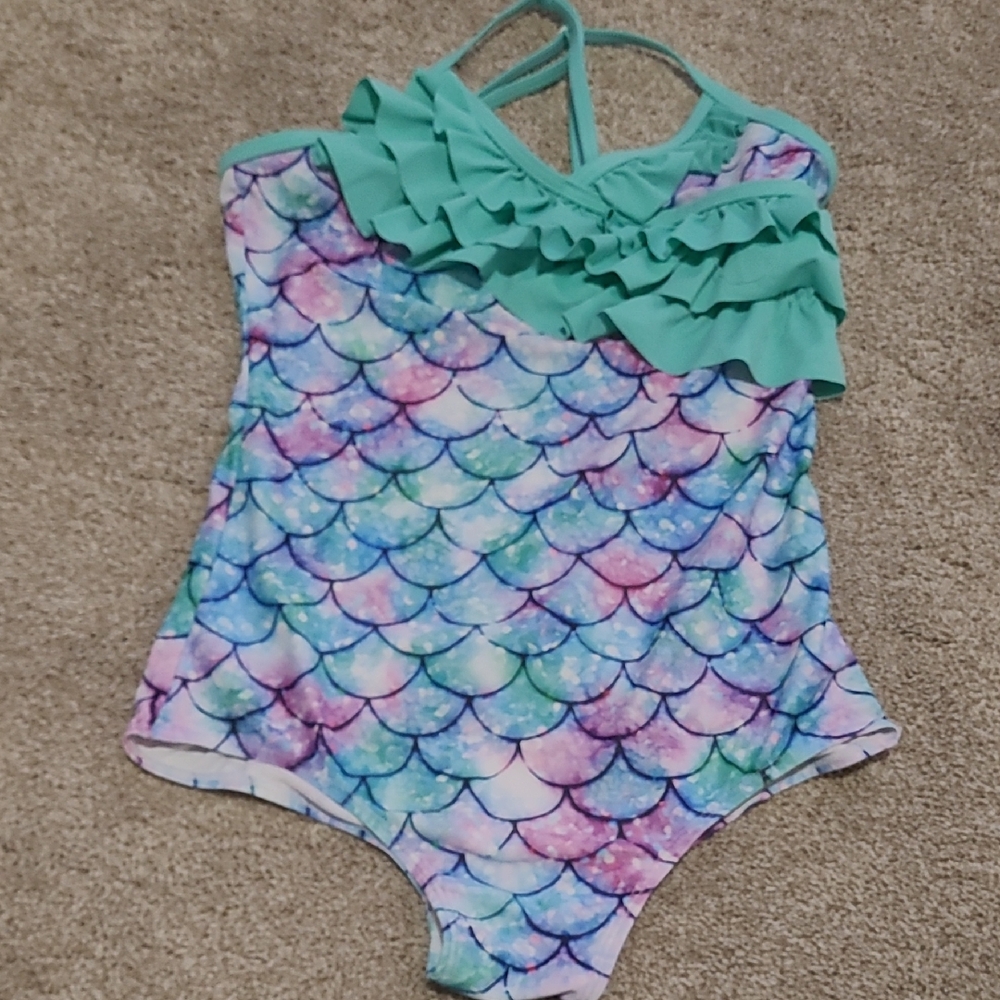 Girls Mermaid Scale One-Piece Swimsuit - Size 10/12 (150)